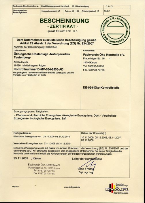 Öko-Zertifikat 2009