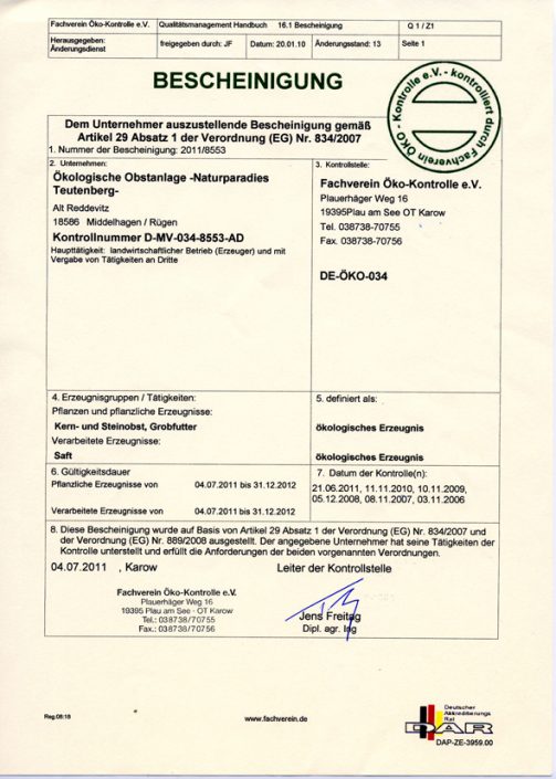 Öko-Zertifikat 2011