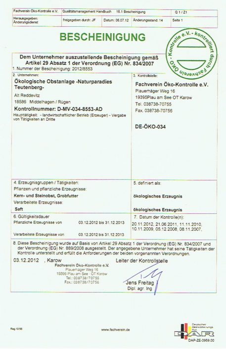 Öko-Zertifikat 2012